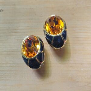 Joan Rivers Enamel Crystal Statement Clip Earrings Signed